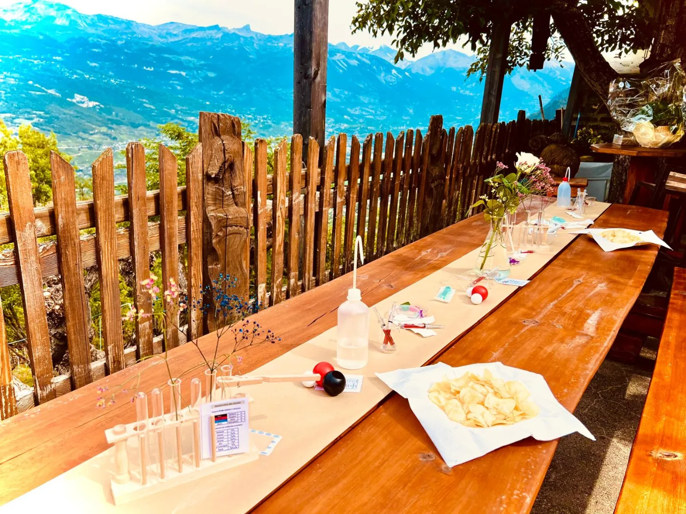Table set on the terrace with a view of the mountains